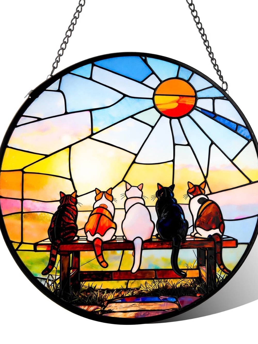Stained Glass Cat Sunset  NWT